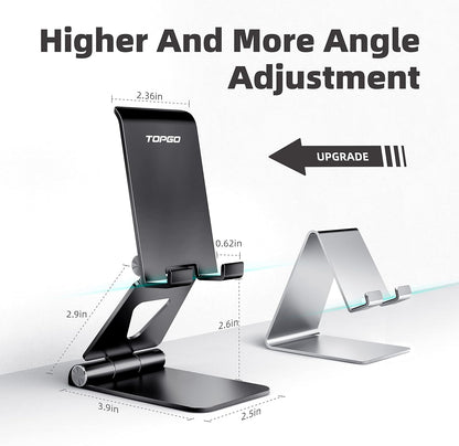 Cell Phone Stand, [Stable & Height Adjustable] Foldable Cellphone Holder for Desk, Office Desktop, Bedside Table, Compatible with Iphone 14/Smartphones/Ipad Mini (Black)