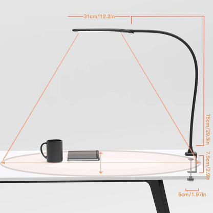 Desk Lamp with Clamp, Swing Arm Lamp, Flexible Gooseneck Architect Table Lamp - Stepless Dimming, 3 Color Modes, Touch Control, 9W, 1050LUX Eye-Care for Study/Reading/Office/Work (Black)